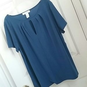 EUC WHBM Blue Shirt, size L, pretty neckline!